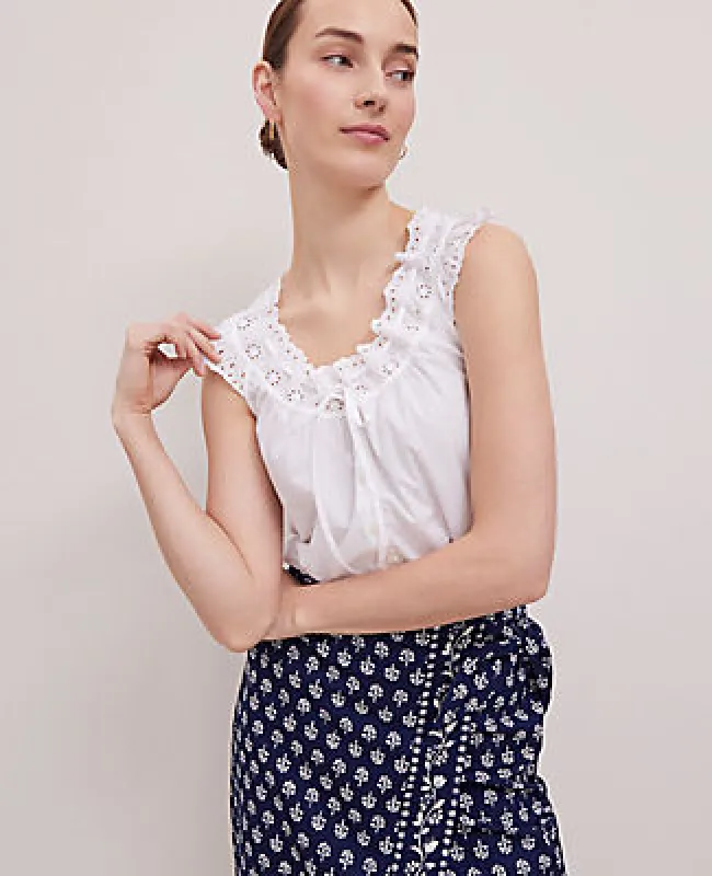 Ann Taylor Petite Weekend Collection Eyelet Tie Neck Top sold by Ann Taylor
