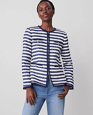 Ann Taylor Striped Bouclé Tweed Fitted Jacket sold by Ann Taylor