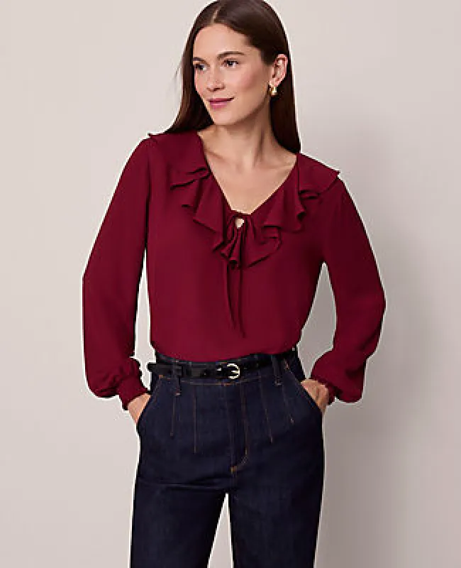 Ann Taylor Tie Neck Ruffle Blouse sold by Ann Taylor