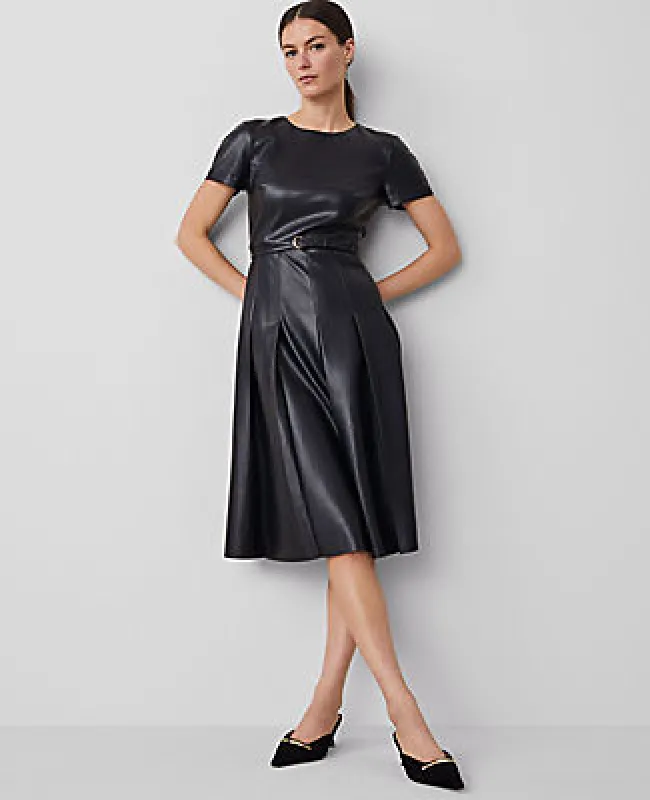 Ann Taylor Petite Faux Leather Pleated Midi Dress sold by Ann Taylor