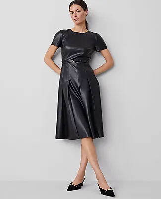 Ann Taylor Petite Faux Leather Pleated Midi Dress sold by Ann Taylor