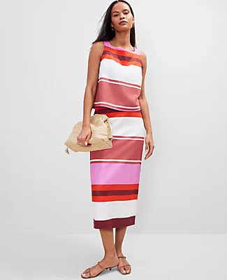 Ann Taylor Striped Linen Blend Clean Midi Skirt sold by Ann Taylor