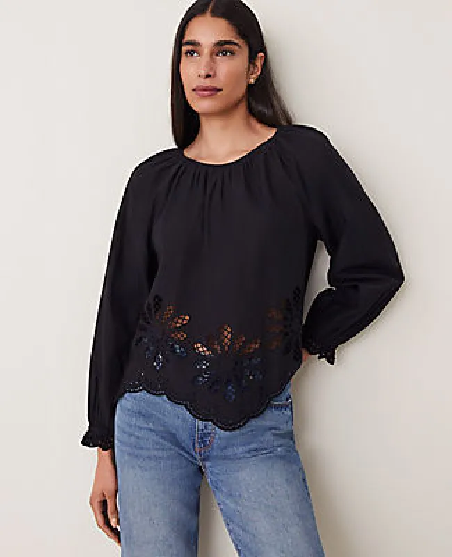 Ann Taylor Petite Weekend Collection Embroidered Popover Top sold by Ann Taylor