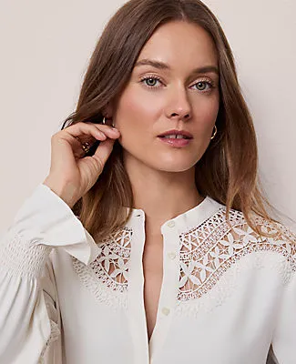 Ann Taylor Petite Lace Trim Blouse sold by Ann Taylor