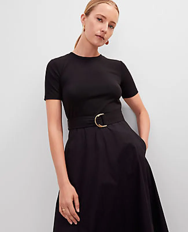 Ann Taylor Petite Mixed Media Flare Midi Dress sold by Ann Taylor