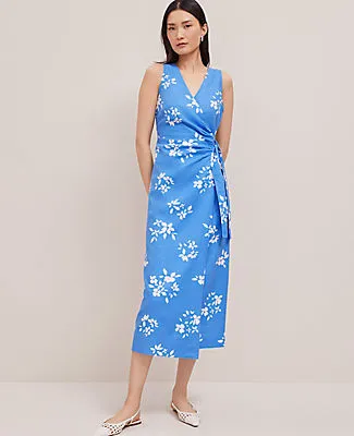 Ann Taylor Floral Linen Blend V-Neck Wrap Dress sold by Ann Taylor product image thumbnail 3