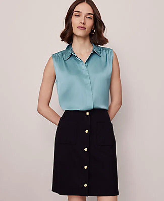 Ann Taylor Shirred Yoke Sleeveless Shirt sold by Ann Taylor