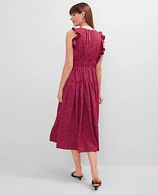 Ann Taylor Dotted Ruffle Midi Dress sold by Ann Taylor product image thumbnail 2