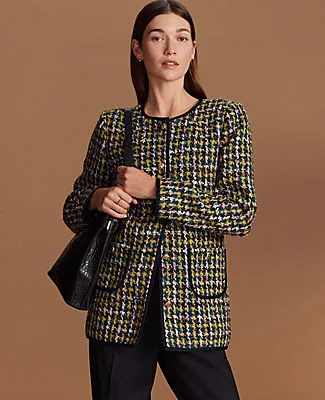 Ann Taylor The Long Crew Neck Jacket in Houndstooth Tweed sold by Ann Taylor