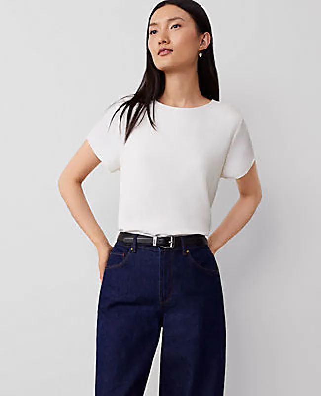 Ann Taylor Petite Mixed Media Crew Neck Tee sold by Ann Taylor