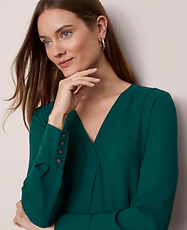Ann Taylor Mixed Media Pleat Front Top sold by Ann Taylor