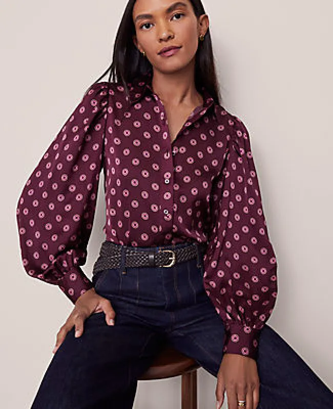 Ann Taylor Geo Blouson Sleeve Shirt made by Ann Taylor