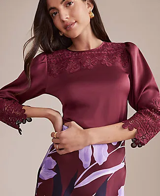 Ann Taylor Satin Lace Trim Top sold by Ann Taylor