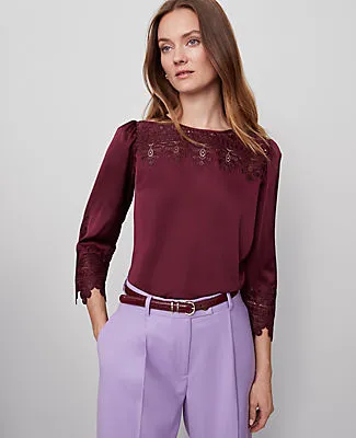 Ann Taylor Satin Lace Trim Top sold by Ann Taylor product image thumbnail 2