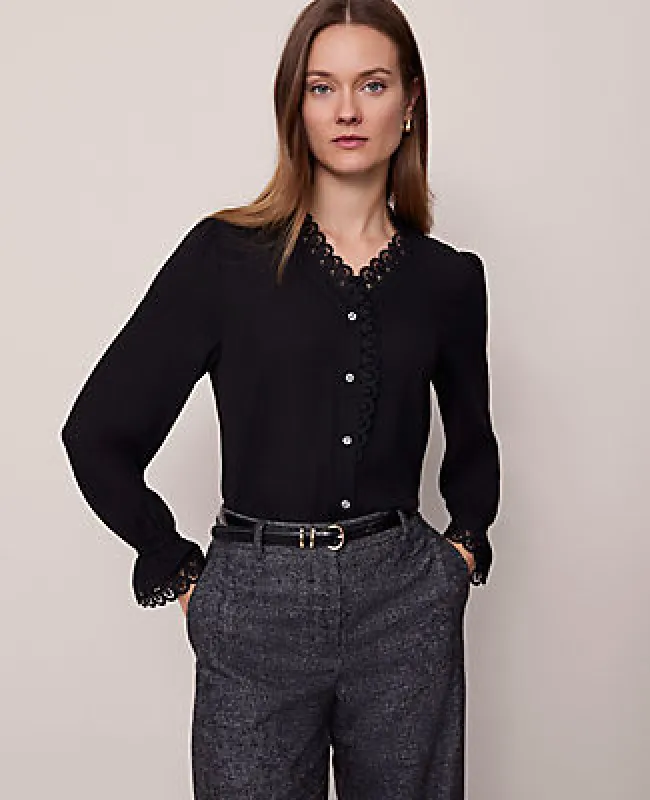 Ann Taylor Petite Lace Ruffle Trim Blouse sold by Ann Taylor