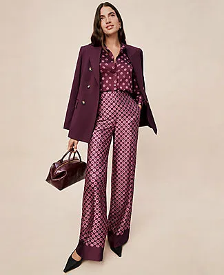 Ann Taylor The Petite Wide-Leg Pant in Satin Geo Print sold by Ann Taylor