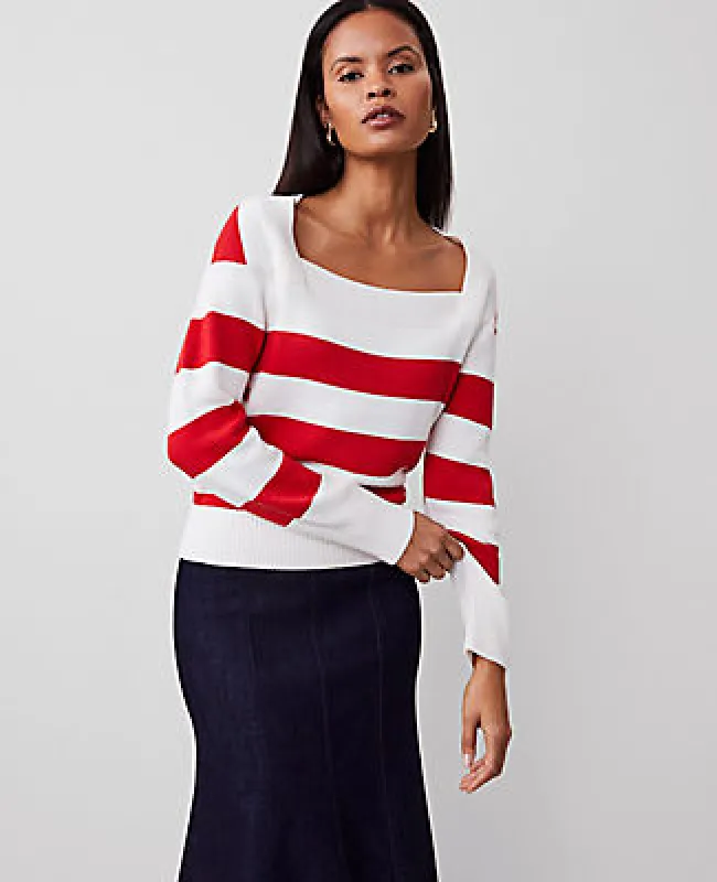 Ann Taylor Striped Envelope Neck Sweater sold by Ann Taylor