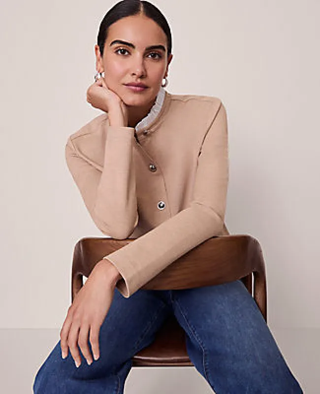 Ann Taylor Ruffle Neck Cardigan in Ponte sold by Ann Taylor