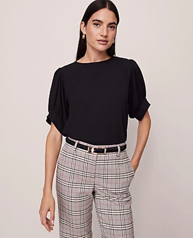 Ann Taylor Mixed Media Gathered Sleeve Top sold by Ann Taylor