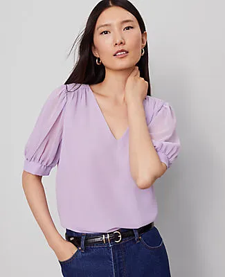 Ann Taylor Puff Sleeve V-Neck Popover Top sold by Ann Taylor