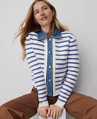 Ann Taylor Weekend Collection Striped Denim Sweater Jacket sold by Ann Taylor product image thumbnail 3