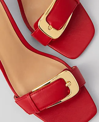 Ann Taylor Chunky Buckle Leather Kitten Heel Sandals sold by Ann Taylor product image thumbnail 2