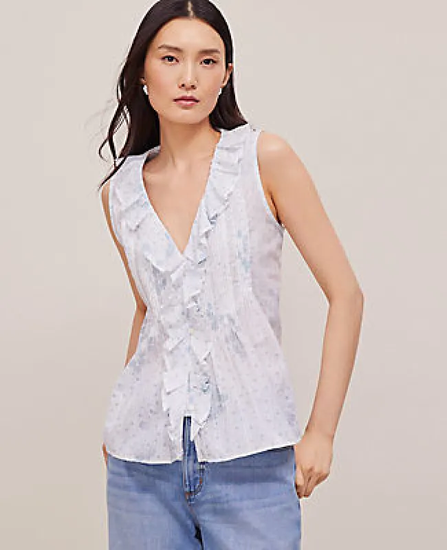 Ann Taylor Floral Pintucked Ruffle Sleeveless Top sold by Ann Taylor