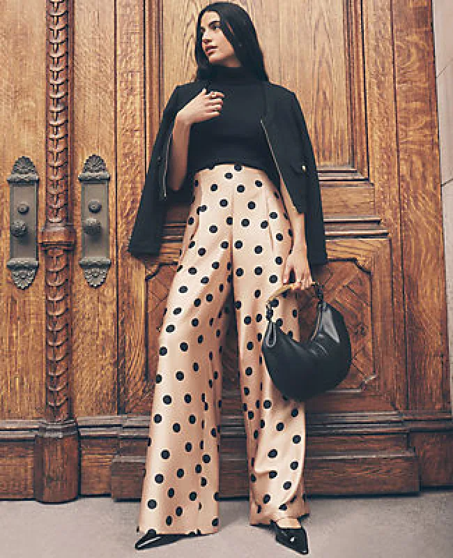 Ann Taylor The Dotted Dramatic Wide-Leg Satin Pant sold by Ann Taylor
