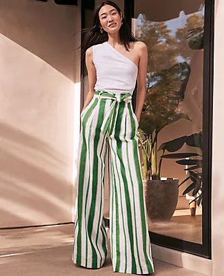 Ann Taylor The Tie Waist Wide-Leg Pant in Linen sold by Ann Taylor