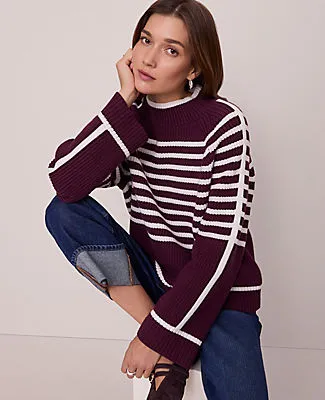 Ann Taylor Petite Weekend Collection Striped Mock Neck Sweater sold by Ann Taylor product image thumbnail 3