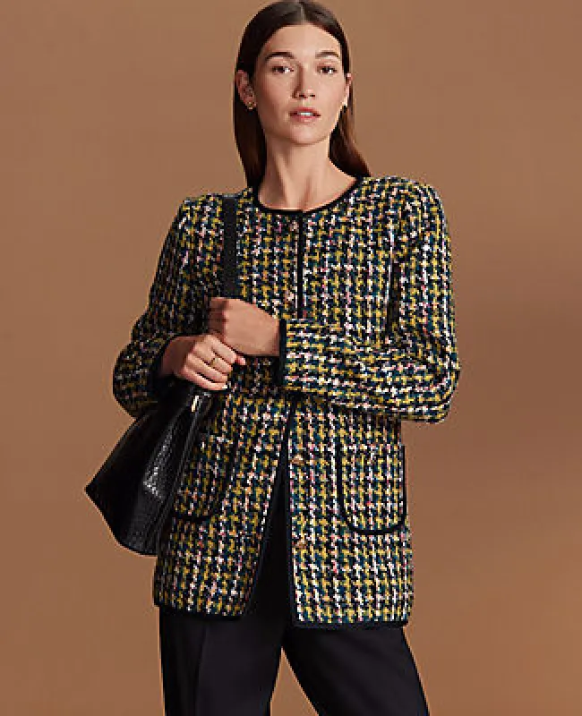 Ann Taylor The Long Crew Neck Jacket in Houndstooth Tweed sold by Ann Taylor