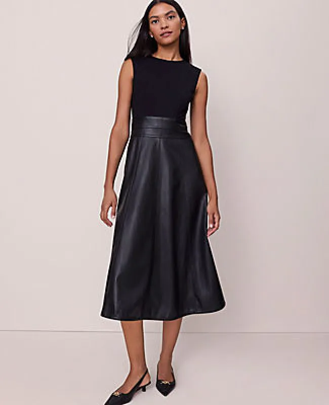 Ann Taylor Petite Mixed Media Flare Midi Dress sold by Ann Taylor