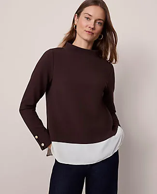 Ann Taylor Mixed Media Mock Neck Top sold by Ann Taylor