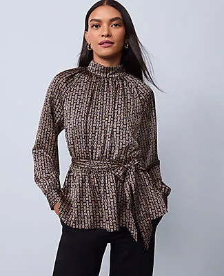Ann Taylor Chain Link Print Tie Waist Blouse sold by Ann Taylor