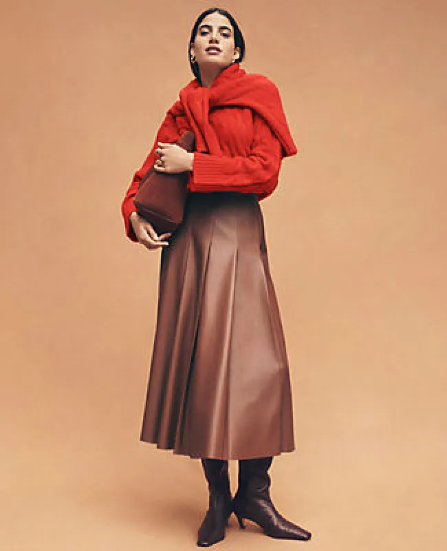 Ann Taylor Petite Faux Leather Pleated Midi Skirt sold by Ann Taylor
