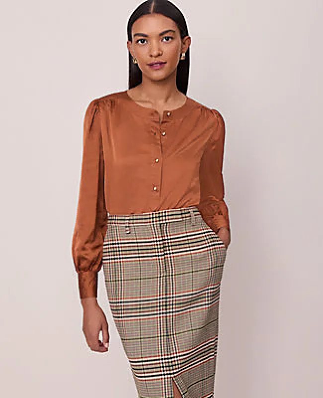 Ann Taylor Petite Satin Button Popover Top sold by Ann Taylor