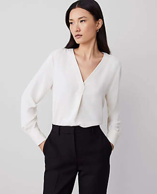 Ann Taylor Petite Mixed Media Pleat Front Top sold by Ann Taylor