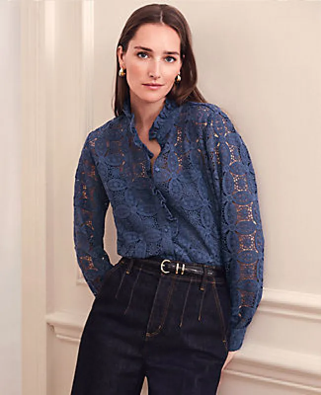 Ann Taylor Petite Ruffle Collar Lace Blouse sold by Ann Taylor