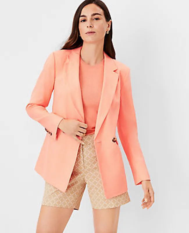 Ann Taylor Petite Longer Tailored Double Breasted Blazer in Linen Blend sold by Ann Taylor