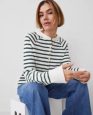 Ann Taylor Petite Weekend Collection Striped Henley Sweatshirt sold by Ann Taylor product image thumbnail 3
