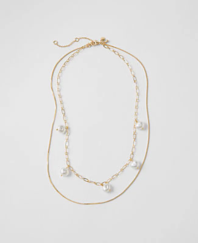 Ann Taylor Mini Pearl and Chain Layered Necklace sold by Ann Taylor