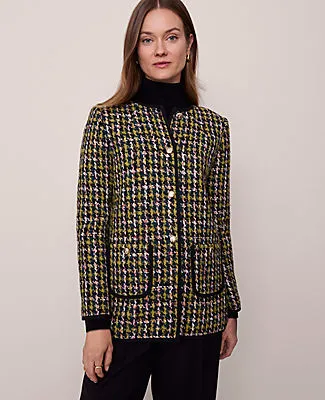 Ann Taylor The Petite Long Crew Neck Jacket in Houndstooth Tweed sold by Ann Taylor product image thumbnail 2