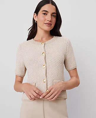 Ann Taylor Geo Stitch Short-Sleeve Cardigan sold by Ann Taylor