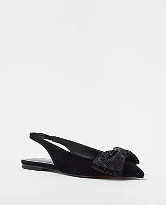Ann Taylor Crystal Bow Pointy Toe Suede Slingback Flat sold by Ann Taylor