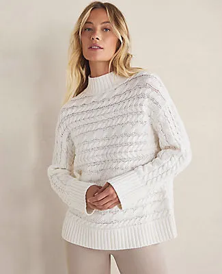 Ann Taylor Haven Well Within Organic Cotton Horizontal Cable Funnel Neck Sweater sold by Ann Taylor