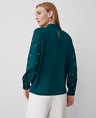Ann Taylor Petite Embellished-Sleeve Mock-Neck Top sold by Ann Taylor product image thumbnail 2