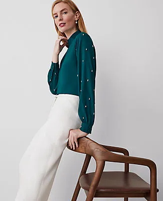 Ann Taylor Petite Embellished-Sleeve Mock-Neck Top sold by Ann Taylor product image thumbnail 3