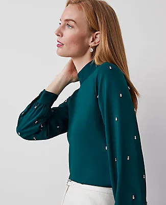 Ann Taylor Petite Embellished-Sleeve Mock-Neck Top sold by Ann Taylor product image thumbnail 4