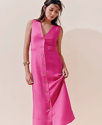 Ann Taylor Petite Linen Blend V-Neck Shirtdress sold by Ann Taylor