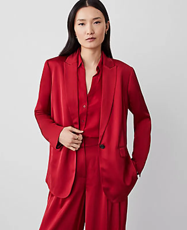 Ann Taylor The Petite Longline Blazer in Satin sold by Ann Taylor